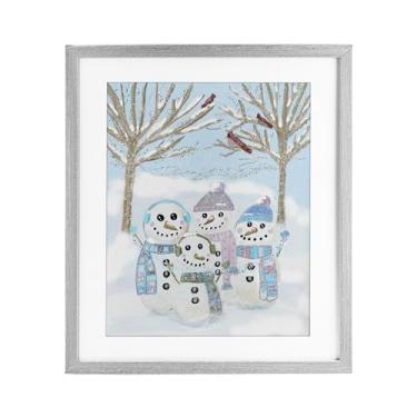 Imagem de Stupell Industries Impressão emoldurada cinza Happy Snowman Family Under Glass, design de Kristal Clifford, 53 x 43 cm