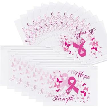 Imagem de Conjunto de bolsas de maquiagem para conscientização do câncer de mama, sacos de higiene pessoal de viagem de EVA à prova d'água com design de fita rosa, força, cura, esperança, perfeito para mulheres