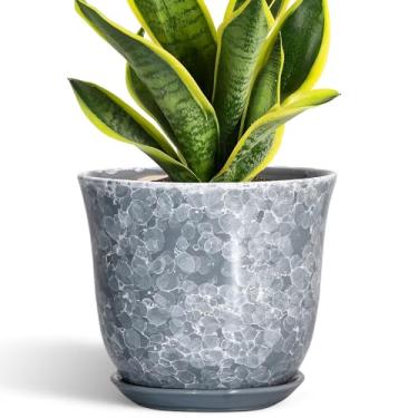 Imagem de SUNPOTFOR Vasos de cerâmica – Vaso de 20 cm com orifício de drenagem e pires, vaso redondo para ambientes internos e externos, vasos de flores modernos, vasos decorativos, decoração de sala de casa