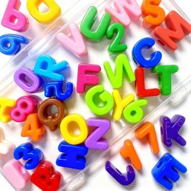 Imagem de 36 peças de contas de letras e números, blocos coloridos de dígitos do alfabeto de 20 mm para educação pré-escolar, artes DIY, fabricação de joias e artesanato