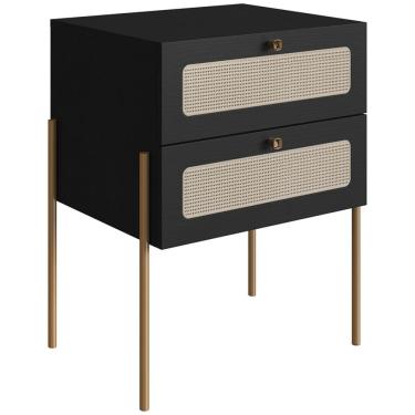 Imagem de Mesa de Cabeceira 2 Gavetas Palhinha 28933 Linha Oslo Nero Artesano