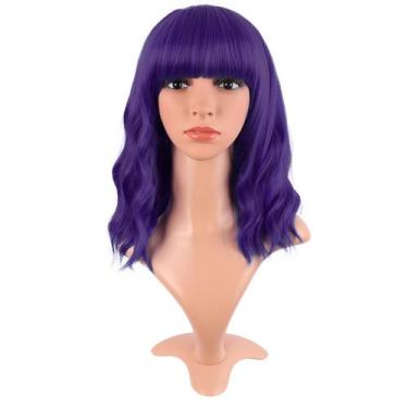 Imagem de Peruca MapOfBeauty Short Wavy Curly 35 cm roxa escura sintética
