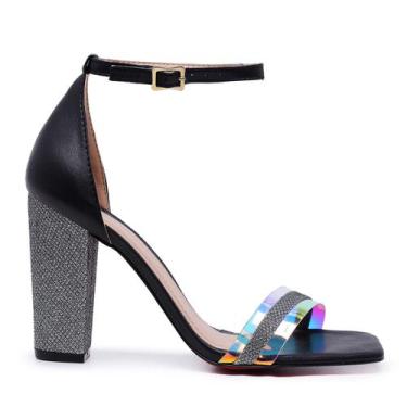 Imagem de Sandália VL Crystal Salto Bloco de Strass e Bico Quadrado - Vitória Lu