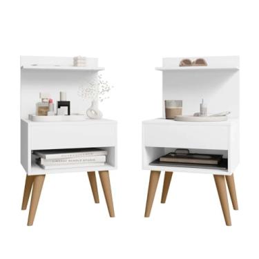 Imagem de Kit 2 Mesas De Cabeceira Altas 74,9cm, Par Lateral 1 Gaveta Nicho, Cama Box, Quarto Casal Organizador, 37,5cm Largura (Branco)