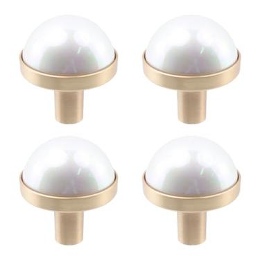 Imagem de Pastlla 4 peças puxadores de concha de pérola, puxadores coloridos de pérola, maçanetas de cor sereia para armários de cozinha, armários de porta, ferragens decorativas de móveis (branco)