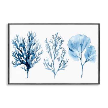 Imagem de Stupell Industries Blue Coral Types Trio Arte giclée emoldurada preta, design por LSR Design Studio, 12 x 18