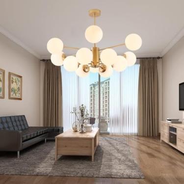 Imagem de Lâmpada Pendente Grande Sala De Estar Lustre E27 Moderno Lâmpada De Ferro Esférico Luz Suspensa Quarto Sala De Jantar Lâmpada Abajur De Vidro Iluminação Molecular Bar, Gold, 12 heads
