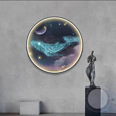 Imagem de Decoração de parede de arte de parede com faixa de LED, arte de parede de luxo de metal, decoração de parede de quarto de baleia, esculturas de parede modernas decoração de casa para sala de estar