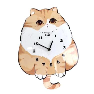 Imagem de Baoblaze Relógio de parede tipo pêndulo silencioso com cauda oscilante, adorável desenho animado de gato, decorativo, criativo para sala de jantar, escritório,