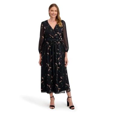Imagem de Laundry by Shelli Segal Vestido longo feminino de manga comprida e bainha com babados, Preto, rosa, 42