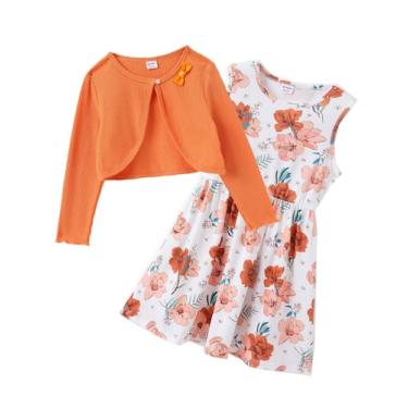 Imagem de Conjunto de vestidos Patpat Girls com estampa floral com cardigã de 7 