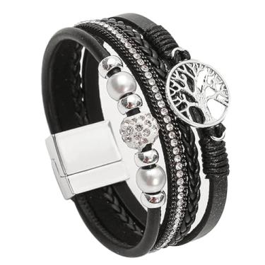 Imagem de P Ammy Fashion® Pulseiras de couro PU multicamadas com punho boho largo pulseiras de leopardo coloridas com fecho magnético, Medium, Couro sintético