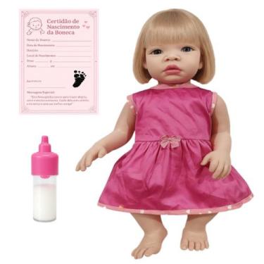 Imagem de Kit Boneca Bebê Baby Kiss Loira Tipo Reborn C/ Mamadeira - Sid Nyl