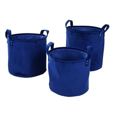 Imagem de Conjunto 3 Cestos Decorativos em Veludo Azul QL0069 BTC