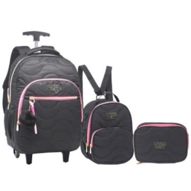 Imagem de Kit Mochila 18 Escolar Juvenil Com Chaveiro Pompom E Corda Com 2 Rodas