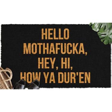 Imagem de WutePade Hello Mothafucka, Hey, Hi, How Ya Dur'en Tapete de coco sintético 60 cm x 39,9 cm Tapetes de boas-vindas de Natal para porta da frente, capacho engraçado personalizado antiderrapante