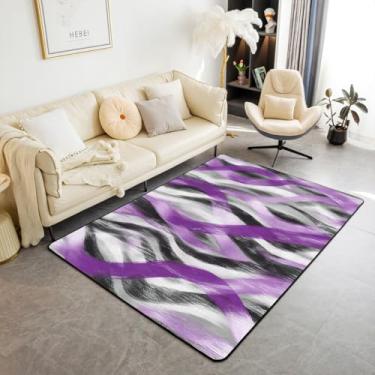 Imagem de Erosebridal Tapete de área com listras geométricas, 1,52 m x 1,28 m, moderno, abstrato, preto, cinza, roxo, tapete interno para meninas, adolescentes, mulheres, geométrico, redemoinho, linhas