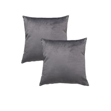Imagem de Pacote com 2 capas de almofada quadradas decorativas lisas de veludo para primavera, sofá, quarto, sofá, carro, 18 x 18 polegadas, 45 x 45 cm, cinza escuro