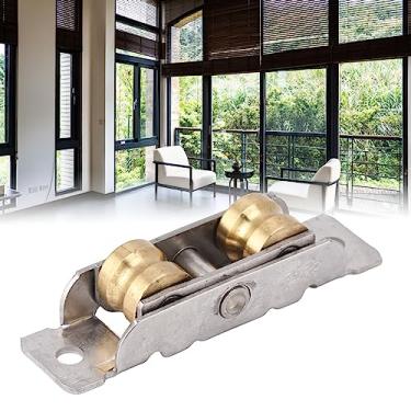 Imagem de Rolos de porta deslizante, substituição silenciosa de rolos de porta de pátio deslizante, estrutura de aço inoxidável e cobre, montagem de rolamento suave para casa, pátio e deslizamento (roda côncava