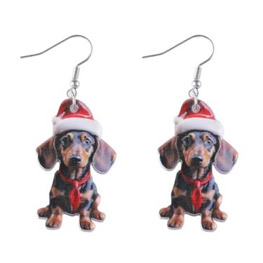 Imagem de Brincos de Natal para mulheres, chapéu de cachorro, brincos pendurados, roupas de Natal, acessórios de bijuteria, 2inch, Liga de aço, Sem pedra preciosa