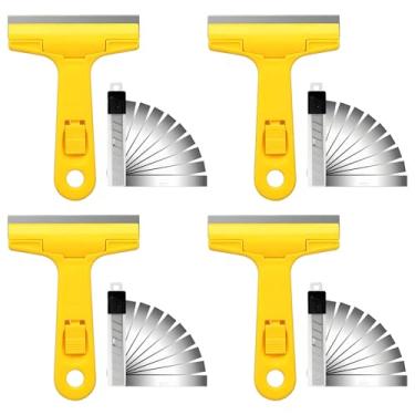 Imagem de Kit Espátula de Limpeza Raspadora Ratinho Multiuso Resíduos Tinta Vidro Piso Rejunte +Lâminas (4 Raspadores + 40 Lâminas)