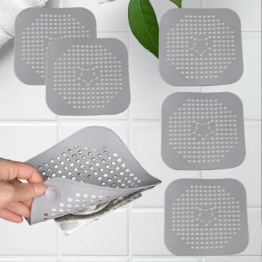 Imagem de 5 peças coletor de ralo de cabelo para chuveiro, rolha de cabelo de silicone com ventosa, fácil de instalar, adequado para banheiro (cinza)