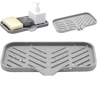 Imagem de Bandeja de sabão de cozinha, bandeja de pia de cozinha, bandeja de esponja, suporte de esponja de cozinha autodrenante, suporte de sabão de silicone premium para balcão de banheiro, organizador de