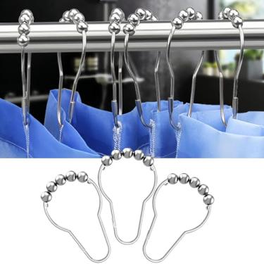 Imagem de Pacote com 12 ganchos de cortina de chuveiro, ganchos decorativos de aço inoxidável à prova de ferrugem para varões de chuveiro de banheiro, cromado polido