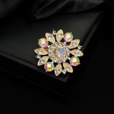 Imagem de Broche de strass de flor elegante broche floral dourado para mochilas femininas