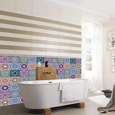 Imagem de Azulejos Backsplash de PVC à prova d'água - Adesivos autoadesivos de azulejo de parede de 10 folhas, decalques de mandala para chão e cozinha (15 x 15 cm, mandala)