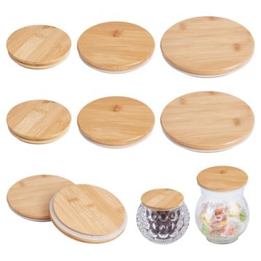 Imagem de NBEADS 6 peças, 3 tamanhos, tampas de bambu para jarras, tampas redondas de armazenamento, tampa de substituição de copo com vedação de silicone para canecas de tigela de fermentação de alimentos