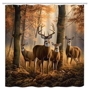 Imagem de VPUPCN Cortina de chuveiro de veado outono floresta rústica cabana branca cauda branca caça animais selvagens floresta outono país natureza acampamento cortinas de poliéster decoração de banheiro com