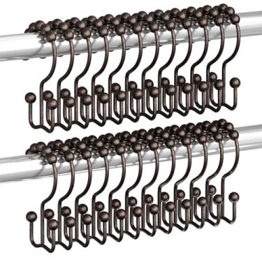 Imagem de Titanker Anéis de ganchos de cortina de chuveiro, anéis de metal resistente à ferrugem, ganchos de chuveiro deslizantes duplos para cortinas de varões de chuveiro de banheiro, conjunto de 24 ganchos