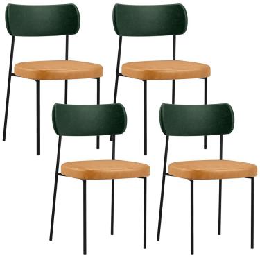 Imagem de Kit 04 Cadeiras Para Sala De Jantar Melina L02 Couríssimo Verde Musgo Couríssimo Whisky - Lyam Decor