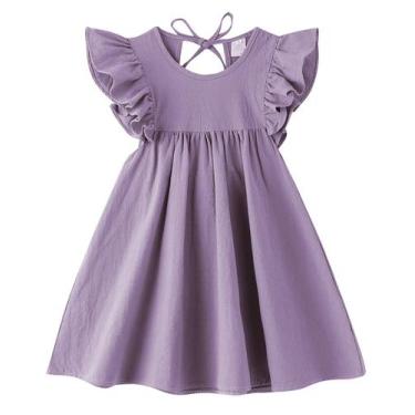 Imagem de Vestido infantil LYXIOF: algodão, linho, babado, roxo, 100cm