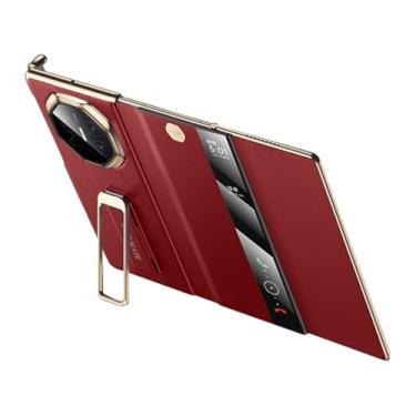 Imagem de HAOMRIYL Capa de couro genuíno para Huawei Mate Xts/XT, suporte de alça de pulso, capa de proteção luxuosa, janela transparente, flip fólio, corpo inteiro, capa à prova de choque, vermelha, Mate XT