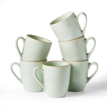 Imagem de famiware Conjunto de 6 canecas de café Jupiter, caneca de café de 400 ml, segura para micro-ondas e lava-louças, xícaras de café com alça para café, chá, cacau, leite, verde claro