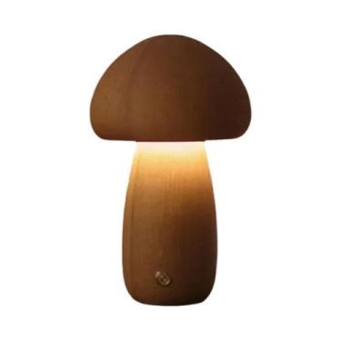 Imagem de Luminária LED Em Forma De Cogumelo Regulável, Lâmpada De Mesa De Madei