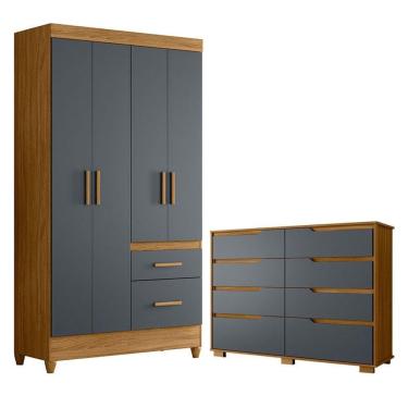 Imagem de Guarda Roupa Solteiro Madri E Cômoda Georgia Freijó Cinza - Moval