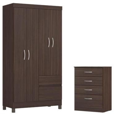 Imagem de Guarda Roupa Solteiro Lótus Com Comôda Astral Café - Demóbile