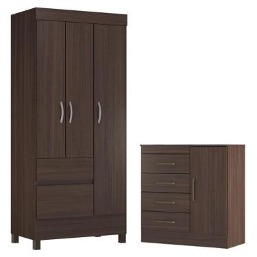 Imagem de Guarda Roupa Solteiro Wind Com Cômoda Montevidéu Café Touch - Demóbile