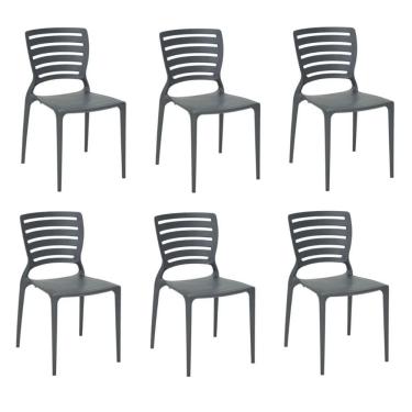 Imagem de Kit 6 Cadeiras Sofia Grafite Tramontina Encosto Vazado Horizontal 92237/007