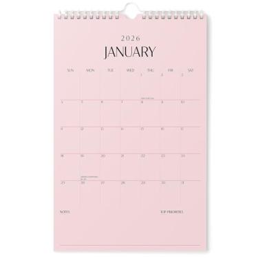 Imagem de Karto Calendário de parede 2026 - vertical 28 x 43 cm de janeiro de 2026 a junho de 2027 - Aumente sua produtividade e planejamento fácil com o calendário mensal estético - todo rosa