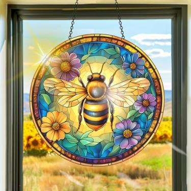 Imagem de Acrílico colorido, apanhador de sol, decoração de janela pendurada de abelhas, arte de parede de arco-íris, para sala de estar, quarto, varanda, interior e exterior, jardim, enfeites de Natal 19 x 19