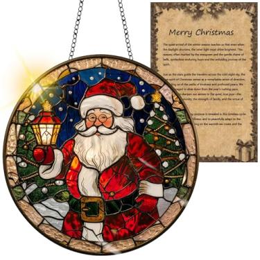 Imagem de Protetor solar de acrílico colorido, decoração de janela suspensa de Natal com design de vitral impresso, apanhador de sol, arte de parede de arco-íris, ornamentos de Natal para uso interno e externo