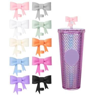 Imagem de Oddyami Cobertura de canudo de laço rosa de 8 mm compatível com copo, tampas de cobertura de canudo reutilizáveis de silicone para copos, lindos canudos coloridos, tampões protetores acessórios para