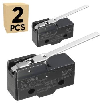 Imagem de Pacote com 2 microinterruptores de limite com alavanca de dobradiça longa 15A 250V 1NO 1NC Interruptor de ação básica montagem em painel terminal de parafuso tipo botão de pressão LXW5 Z-15GW-B