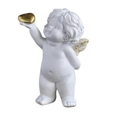 Imagem de Estatueta de resina com estátuas de anjo Cupido de 13 cm com asas dour