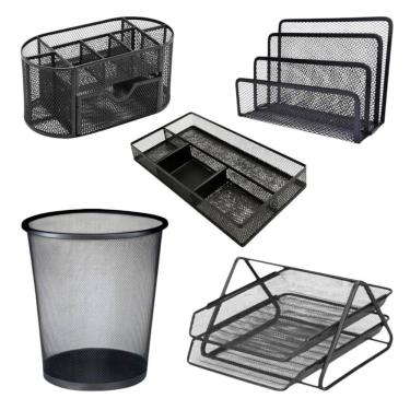 Imagem de Kit Escritório Organizador Metálico Mesa Papel Lixeira 5 Pçs