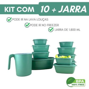 Imagem de Conjunto 10 Potes 1 Jarra Marmita Organizador Plasticos Alimento Dia a